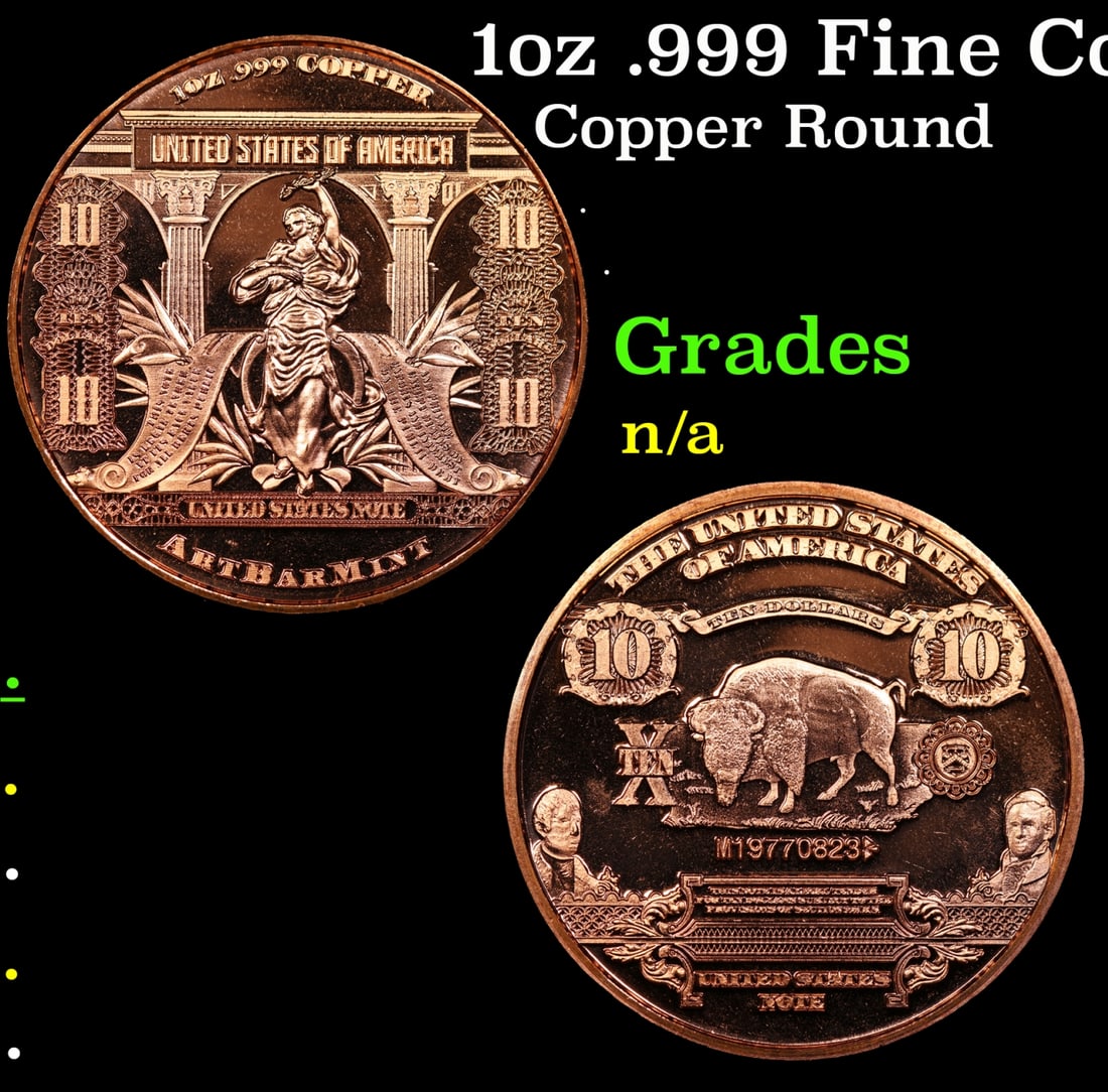 1oz .999 Fine Copper Bullion Round - Buffalo $10 Style Grades Ungraded (1 of 3)