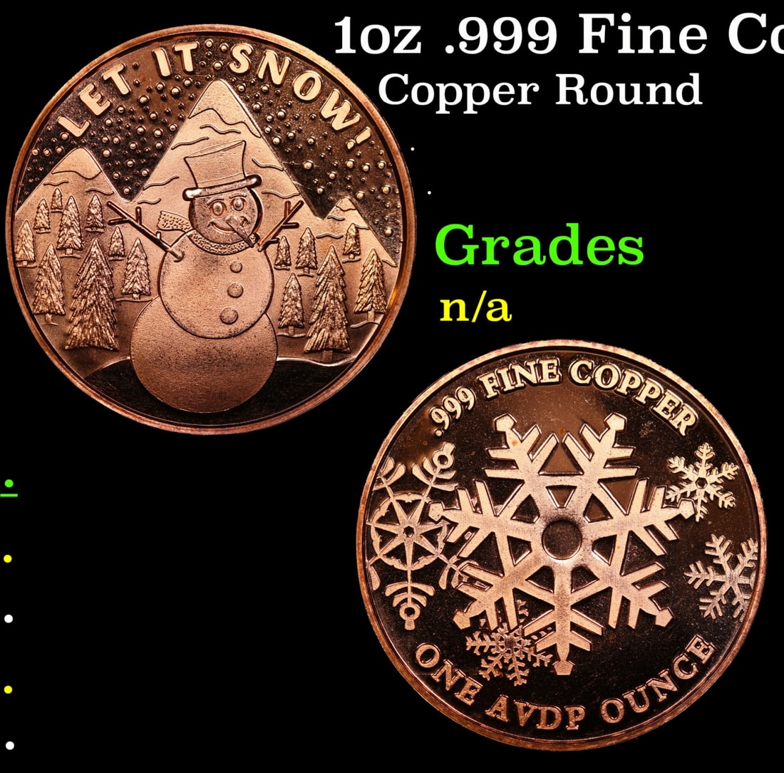 1oz .999 Fine Copper Bullion Round - Let it Snow Style Grades Ungraded (1 of 3)