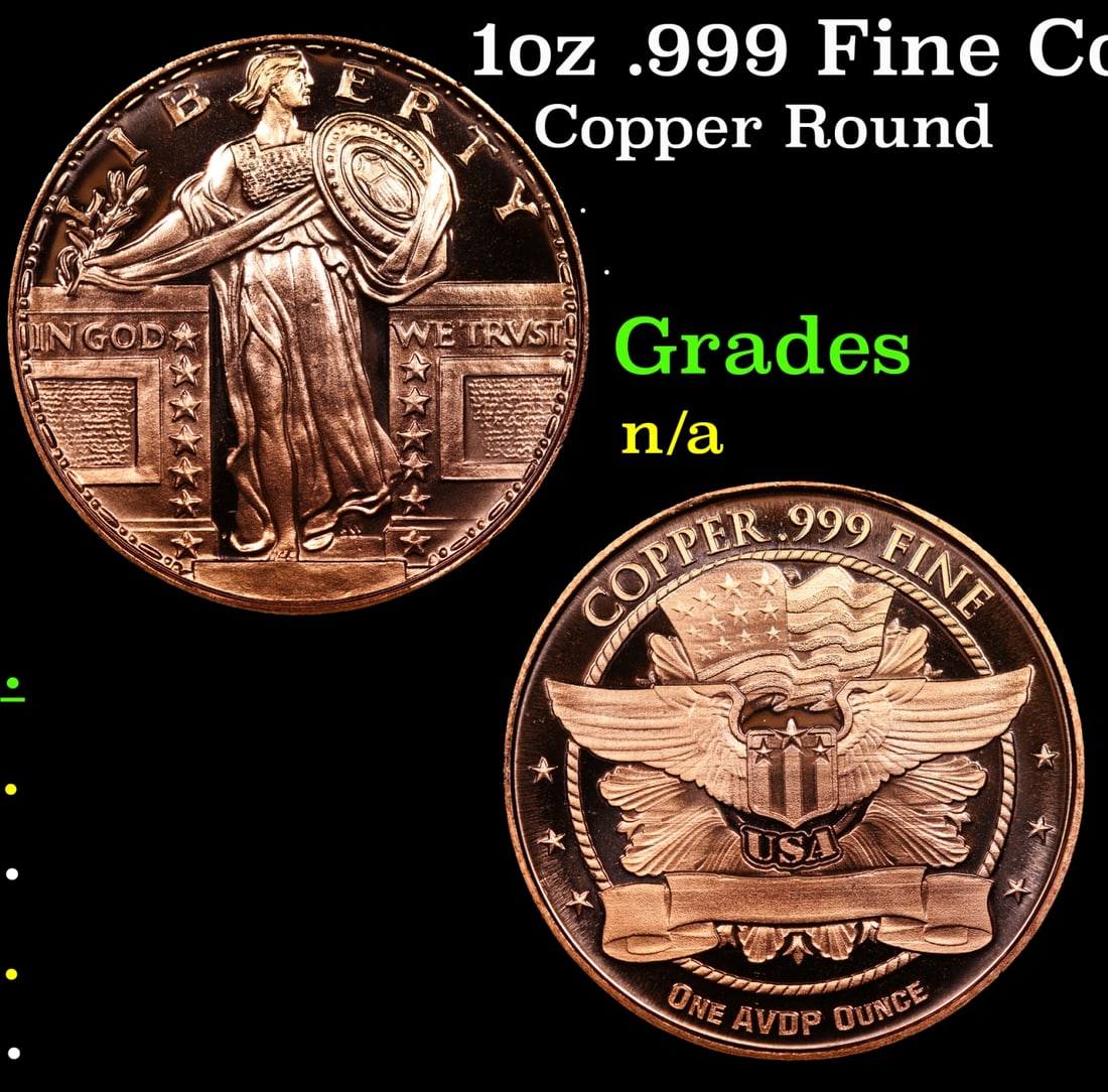 1oz .999 Fine Copper Bullion Round - Standing Liberty Style Grades Ungraded (1 of 3)