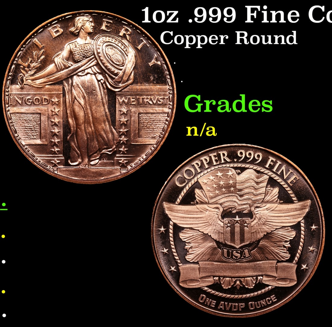 1oz .999 Fine Copper Bullion Round - Standing Liberty Style Grades Ungraded (1 of 3)