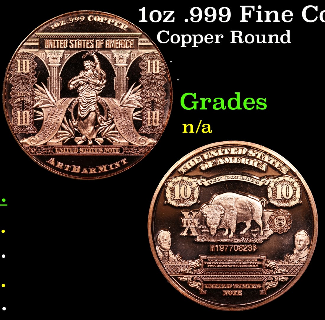 1oz .999 Fine Copper Bullion Round - Buffalo $10 Style Grades Ungraded (1 of 3)