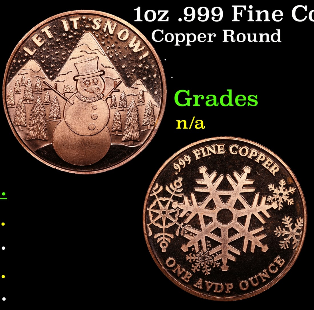 1oz .999 Fine Copper Bullion Round - Let it Snow Style Grades Ungraded (1 of 3)