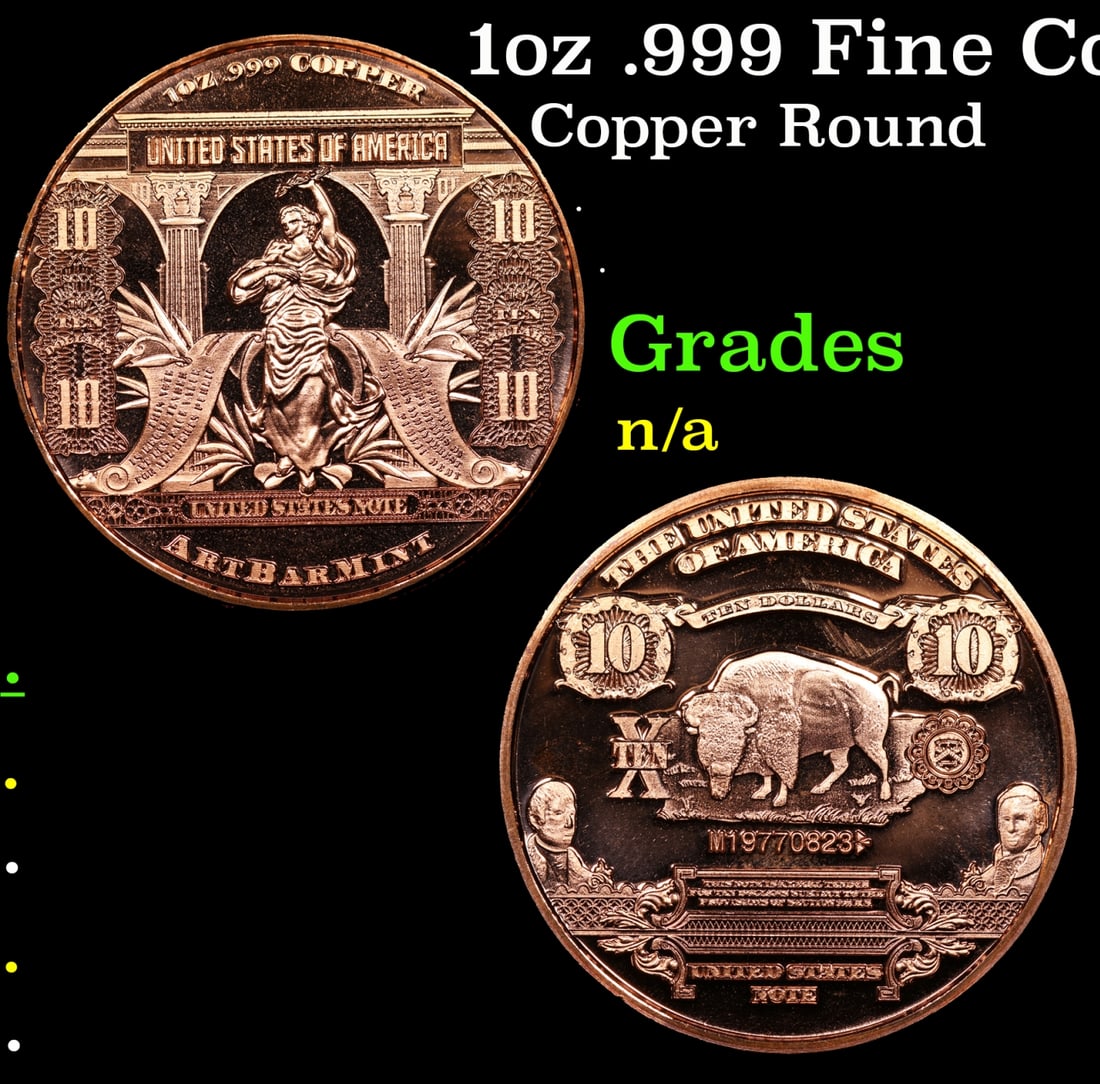 1oz .999 Fine Copper Bullion Round - Buffalo $10 Style Grades Ungraded (1 of 3)