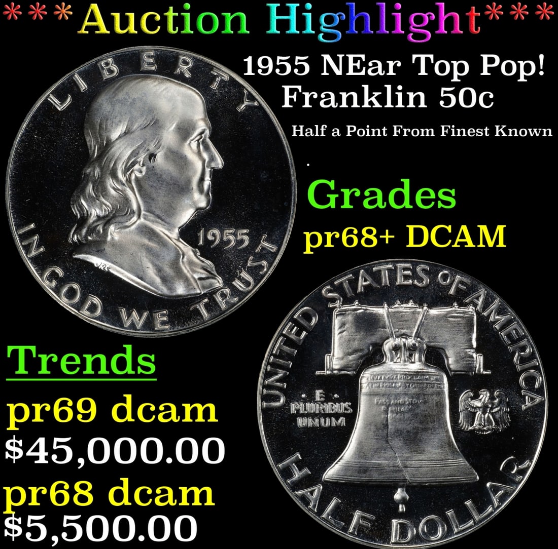 ***Major Highlight*** 1955 Proof Franklin Half Dollar NEar Top Pop! 50c pr68+ DCAM SEGS (fc) (1 of 3)