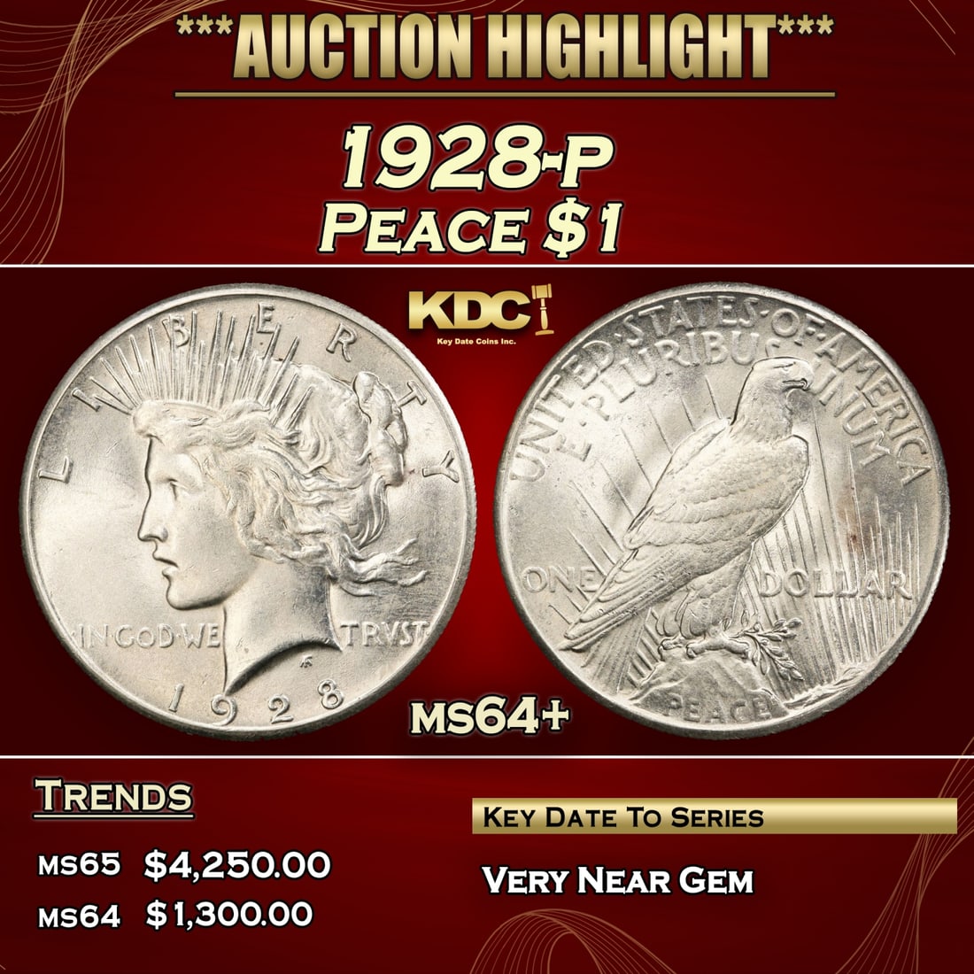 *Highlight* 1928-p Peace Dollar $1 ms64+ SEGS (fc) (1 of 5)