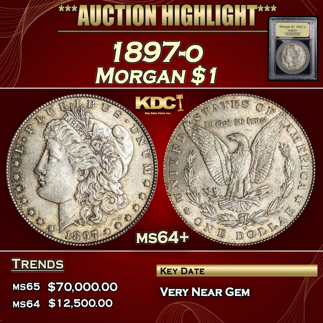 *Highlight* 1897-o Morgan Dollar $1 Choice+ Unc USCG (fc) (1 of 5)