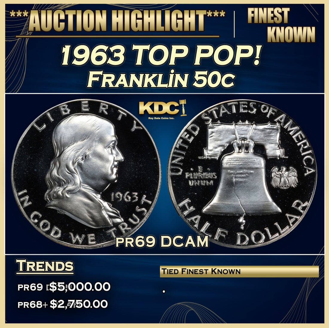 *Highlight* 1963 Proof Franklin Half Dollar TOP POP! 50c pr69 DCAM SEGS (fc): *Highlight* 1963 TOP POP! Franklin Half Dollar 50c pr69 DCAM SEGS.
