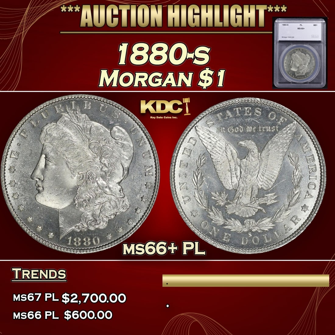 *Highlight* 1880-s Morgan Dollar $1 ms66+ PL SEGS (fc) (1 of 5)