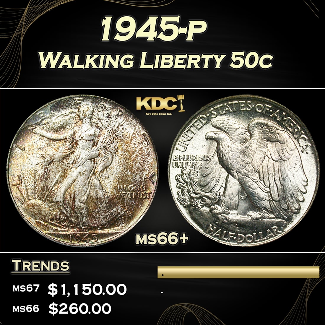 1945-p Walking Liberty Half Dollar 50c Grades GEM++ Unc (1 of 3)