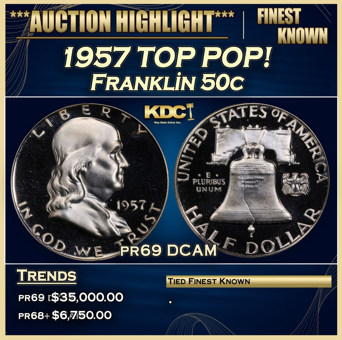 *Highlight* 1957 Proof Franklin Half Dollar TOP POP! 50c pr69 DCAM SEGS (fc) (1 of 5)