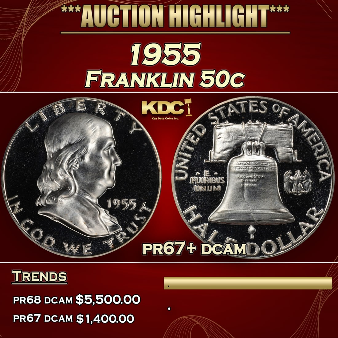 *Highlight* 1955 Proof Franklin Half Dollar 50c pr67+ dcam SEGS (fc) (1 of 4)