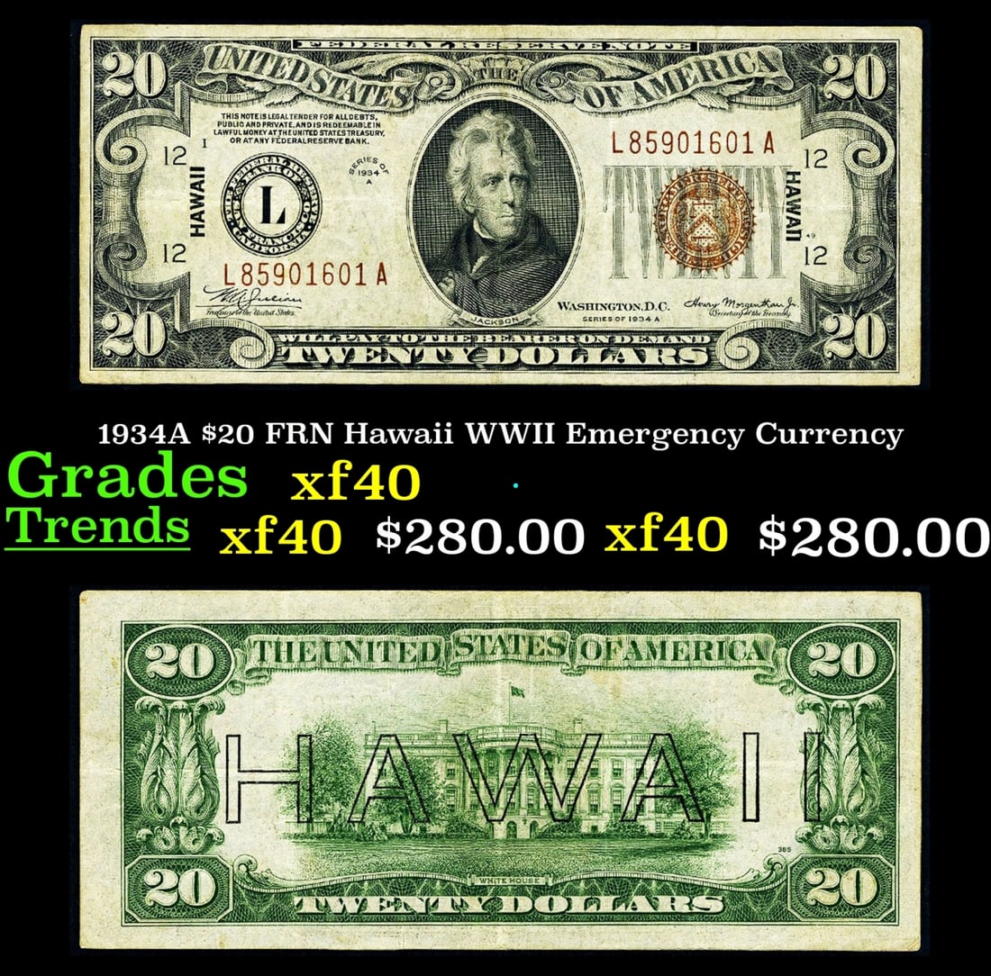 1934A $20 FRN Hawaii WWII Emergency Currency Grades xf (1 of 3)