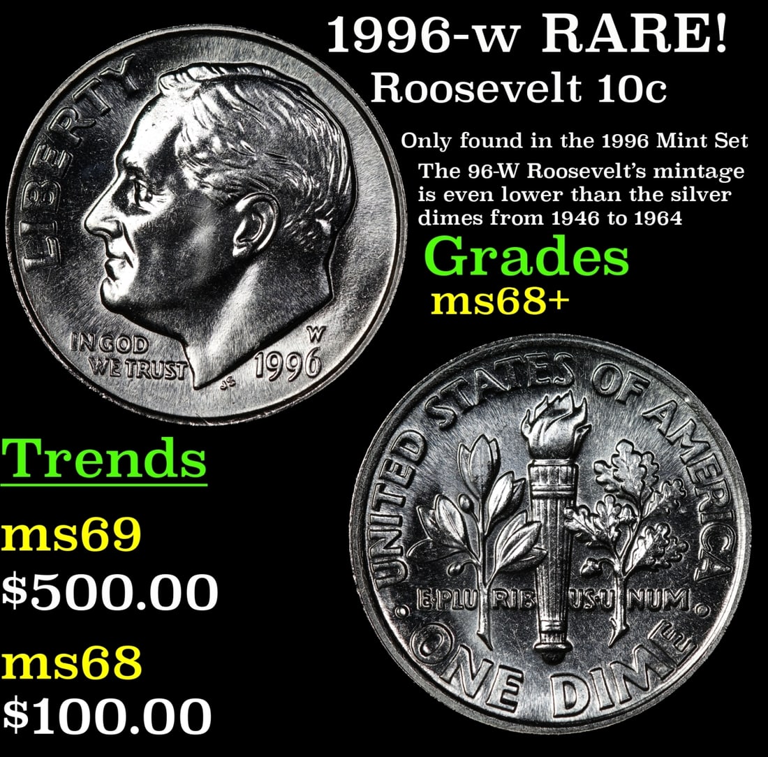 1996-w Roosevelt Dime RARE! 10c Grades Gem++ Unc (1 of 3)