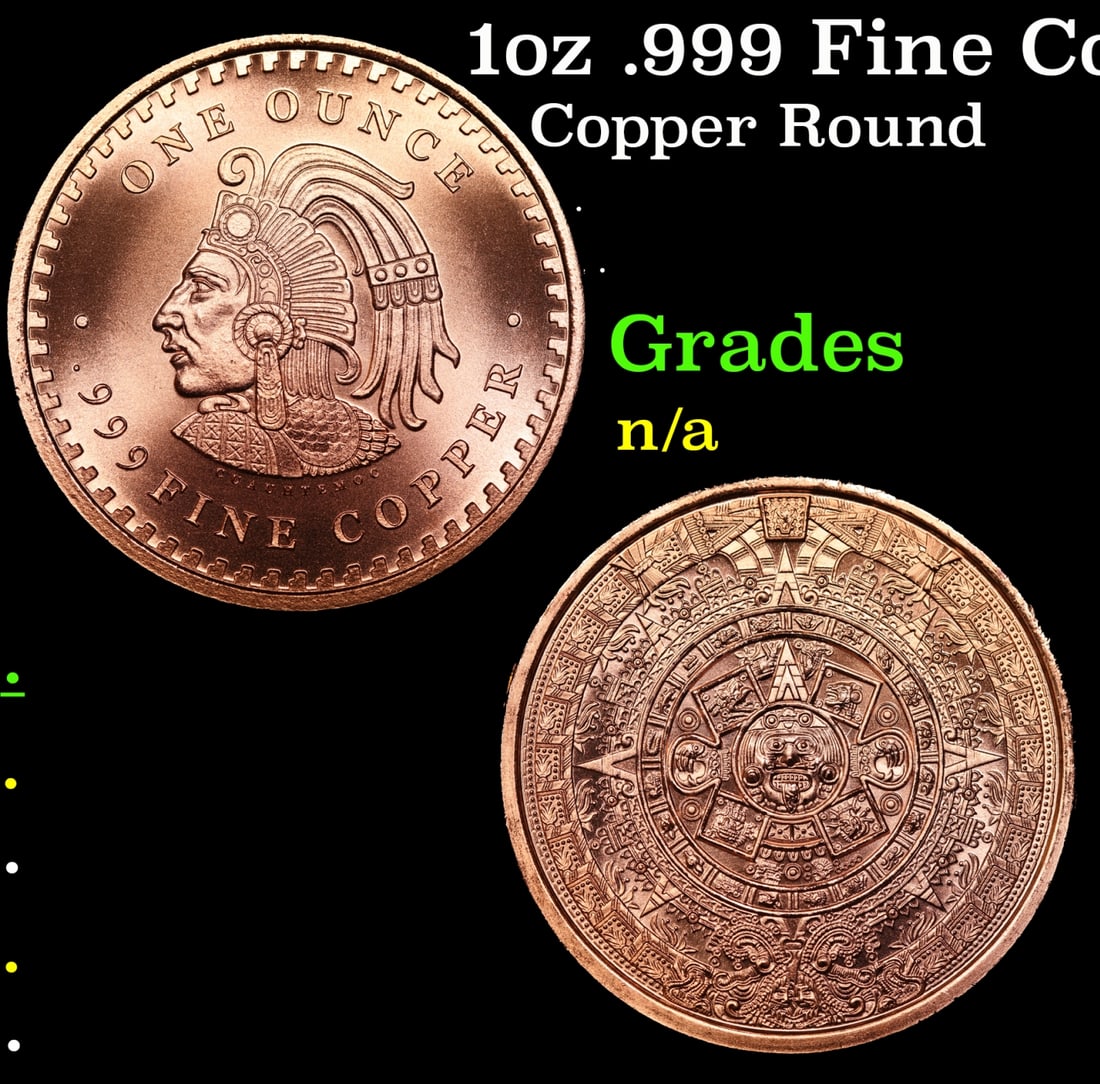 1oz .999 Fine Copper Bullion Round - Aztec Calendar style Grades Ungraded (1 of 3)
