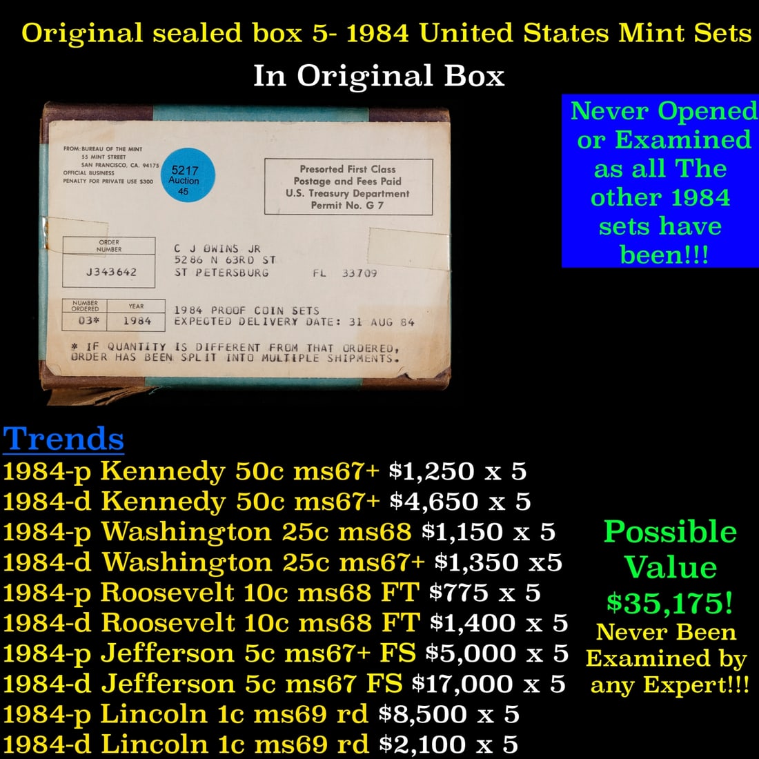 Original sealed box of 3x 1984 United States Mint Proof Sets (1 of 2)