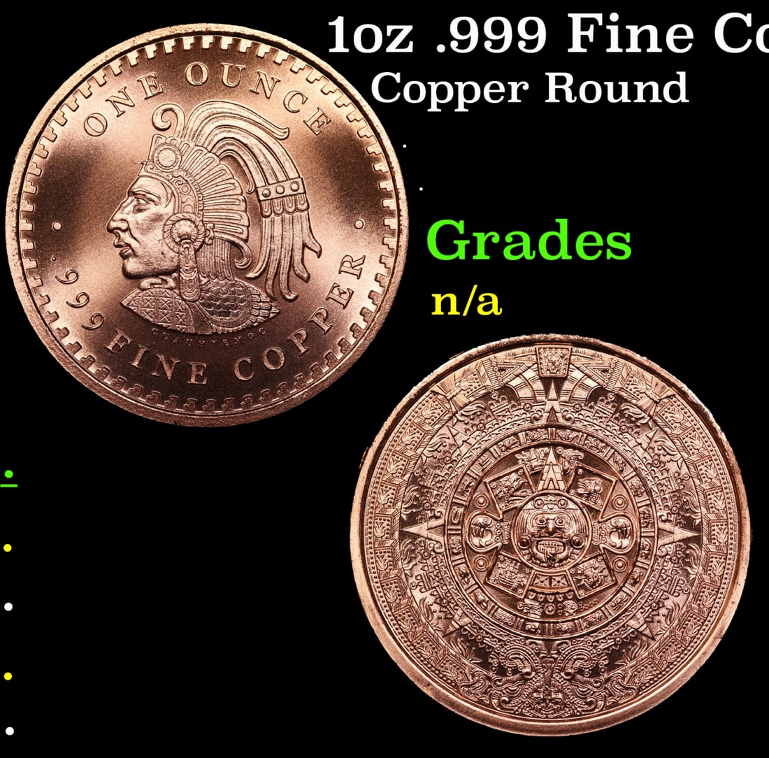 1oz .999 Fine Copper Bullion Round - Aztec Calendar style Grades Ungraded (1 of 3)