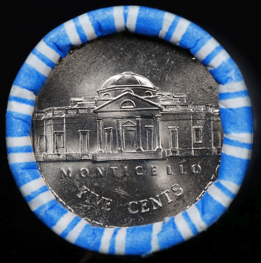 BU Shotgun Jefferson 5c roll, Unknown Date 40 pcs Bank $2 Nickel Wrapper: BU Shotgun Jefferson 5c roll, Unknown Date 40 pcs Bank $2 Nickel Wrapper.