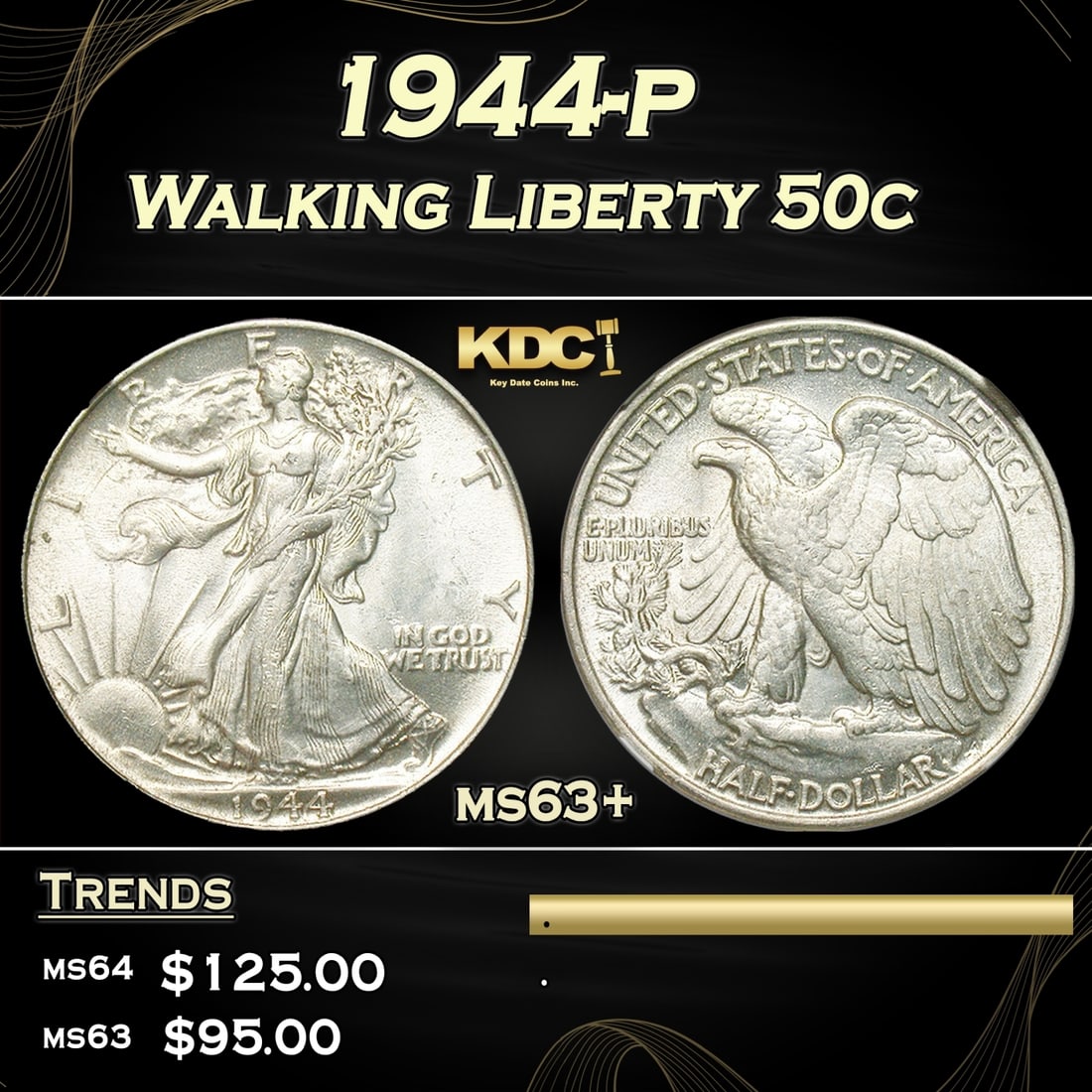 1944-p Walking Liberty Half Dollar 50c Grades Select+ Unc (1 of 3)