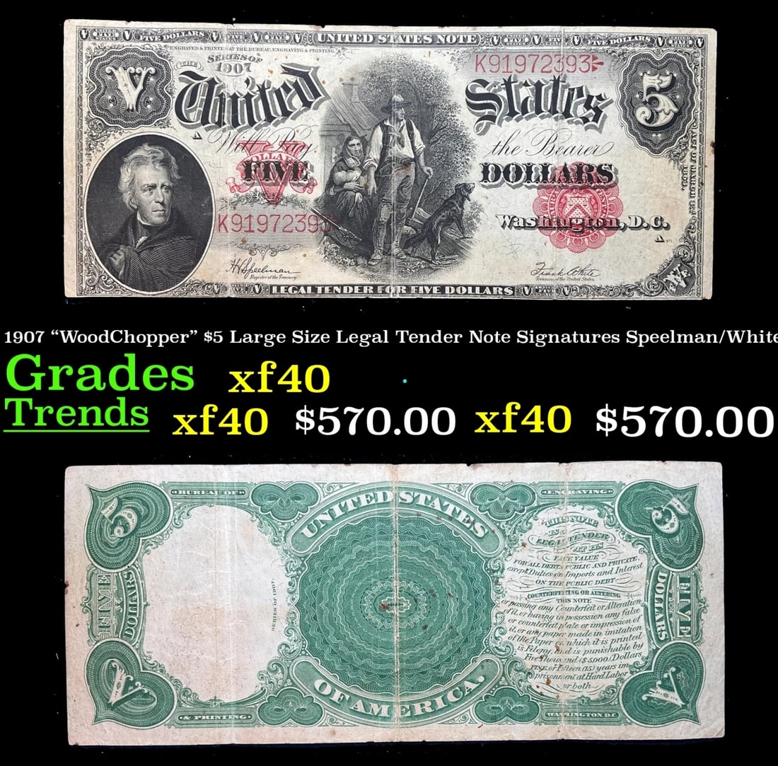 $5 Large Size Legal Tender Note 5 Grades xf 0 (1 of 3)