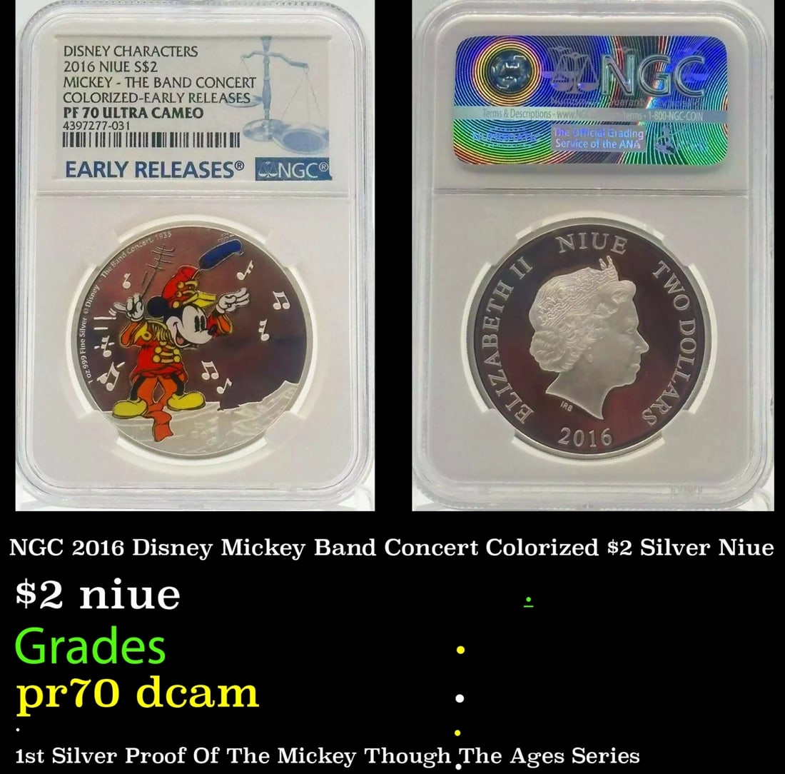 NGC 2016 Disney Mickey Band Concert Colorized $2 Silver Niue Proof pr70 dcam NGC (1 of 4)
