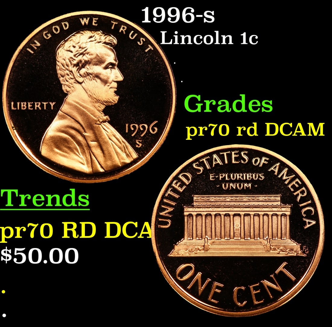 1996-s Proof Lincoln Cent 1c pr70 rd DCAM SEGS (1 of 3)