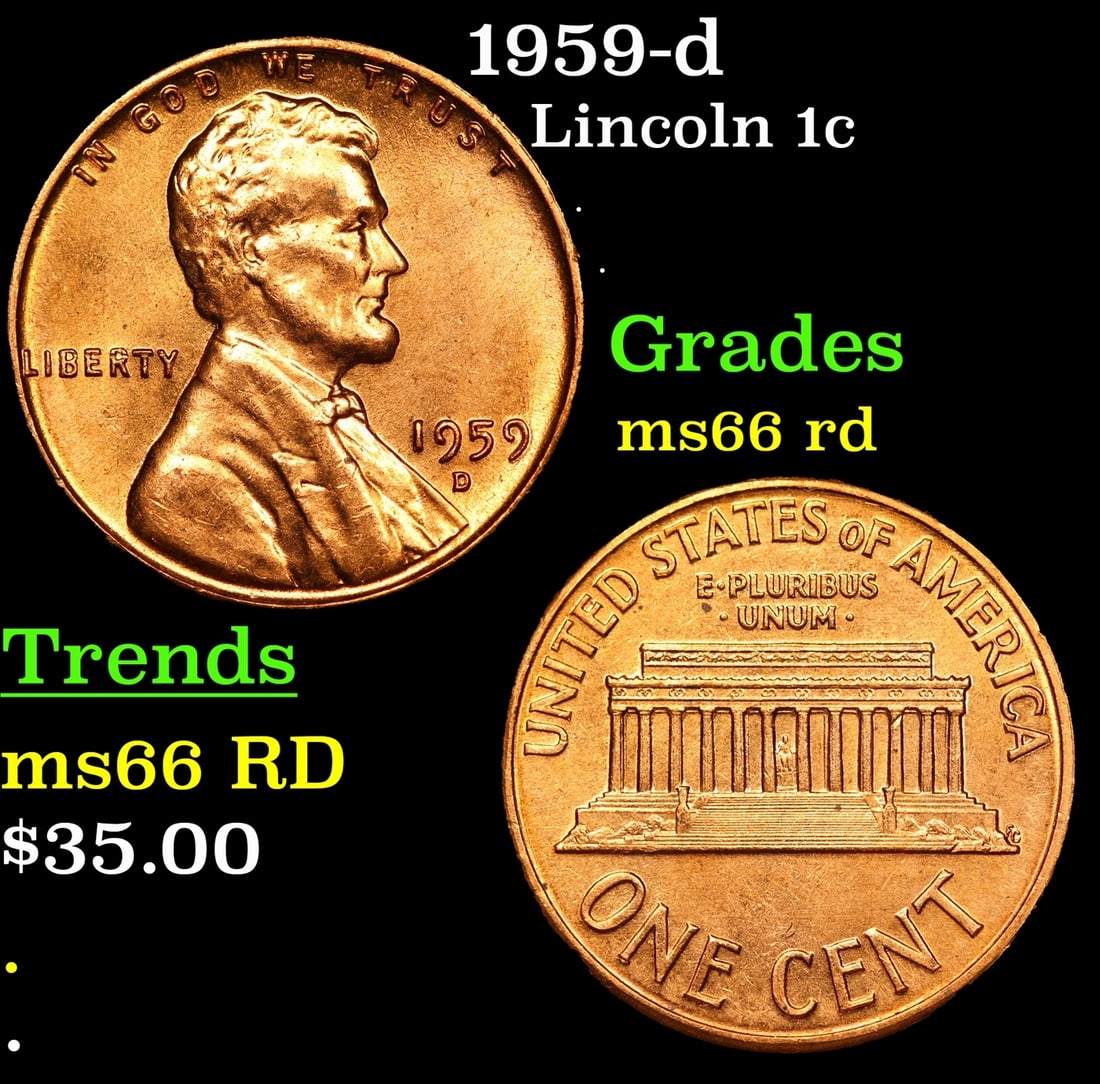 1959-d Lincoln Cent 1c Grades GEM+ Unc RD (1 of 3)