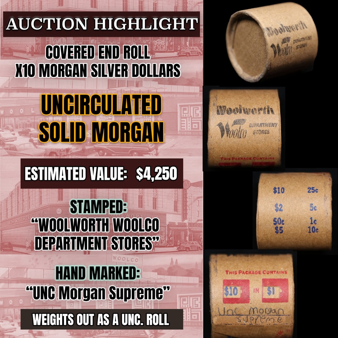 *EXCLUSIVE* x10 Morgan Covered End Roll! Marked "Unc Morgan Supreme"! - Huge Vault Hoard (FC): *EXCLUSIVE* x10 Morgan Covered End Roll! Marked "Unc Morgan Supreme"! - Huge Vault Hoard (FC). EXCLUSIVE HUGE Vault Hoard!!Brilliant 10 & 20 Coin Hand Marked Covered Ends Morgan & Peace Silver Dollar