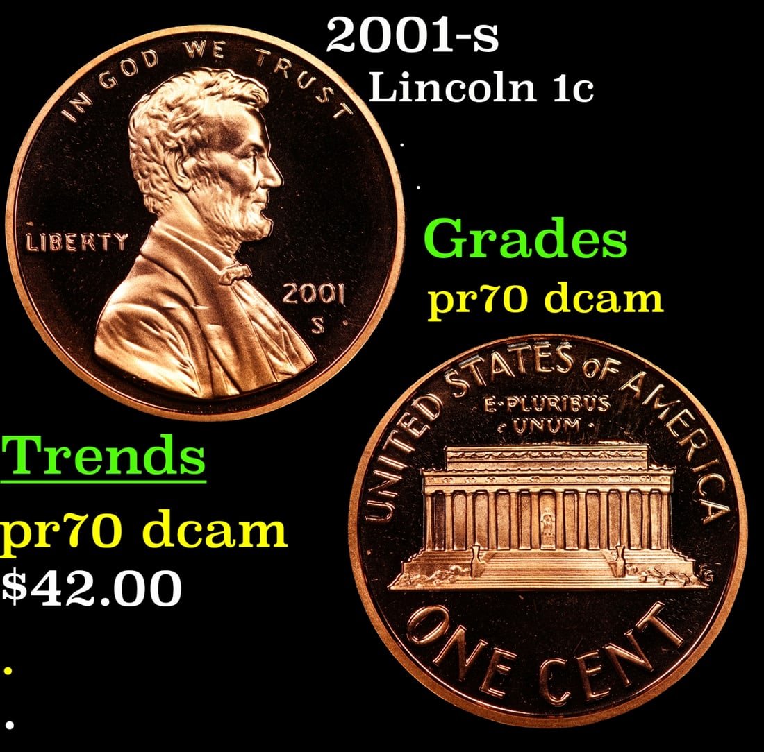 2001-s Proof Lincoln Cent 1c Grades GEM++ Proof Deep Cameo: 2001-s Lincoln Cent 1c Grades GEM++ Proof Deep Cameo.