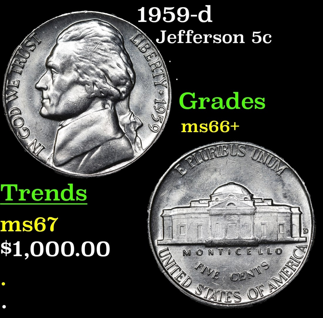 1959-d Jefferson Nickel 5c Grades GEM++ Unc (1 of 3)