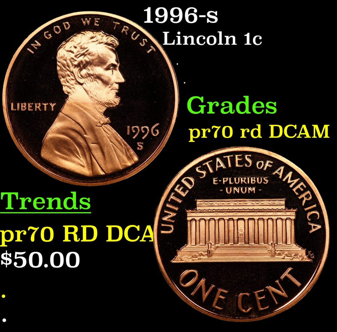 1996-s Proof Lincoln Cent 1c pr70 rd DCAM SEGS (1 of 3)