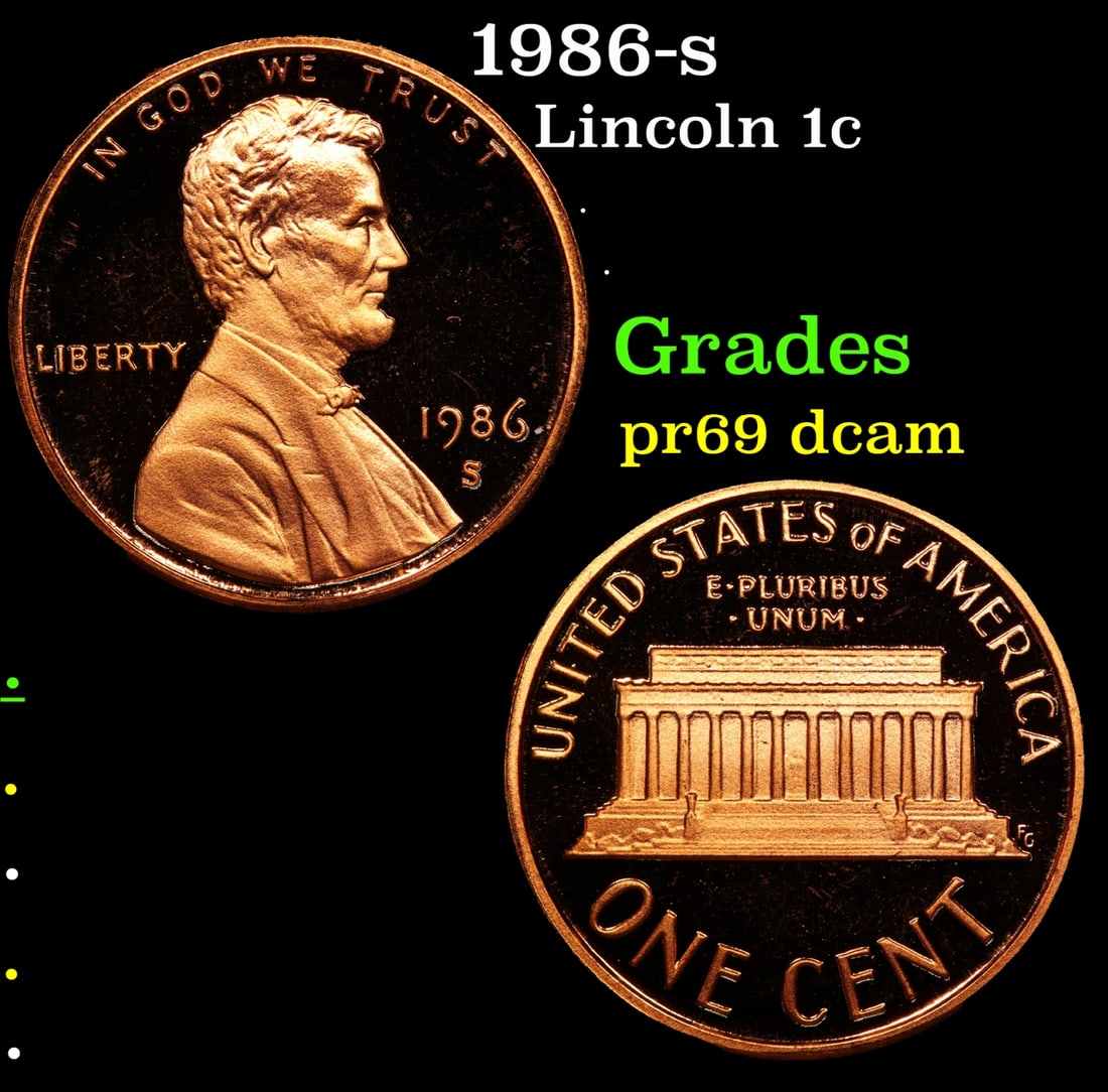 1986-s Proof Lincoln Cent 1c Grades GEM++ Proof Deep Cameo: 1986-s Lincoln Cent 1c Grades GEM++ Proof Deep Cameo.