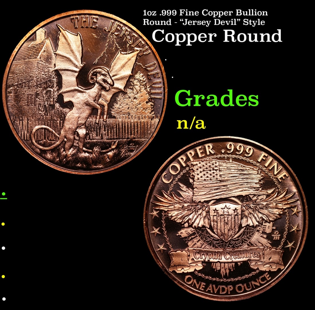 1oz .999 Fine Copper Bullion Round - "Jersey Devil" Style Grades Ungraded (1 of 3)