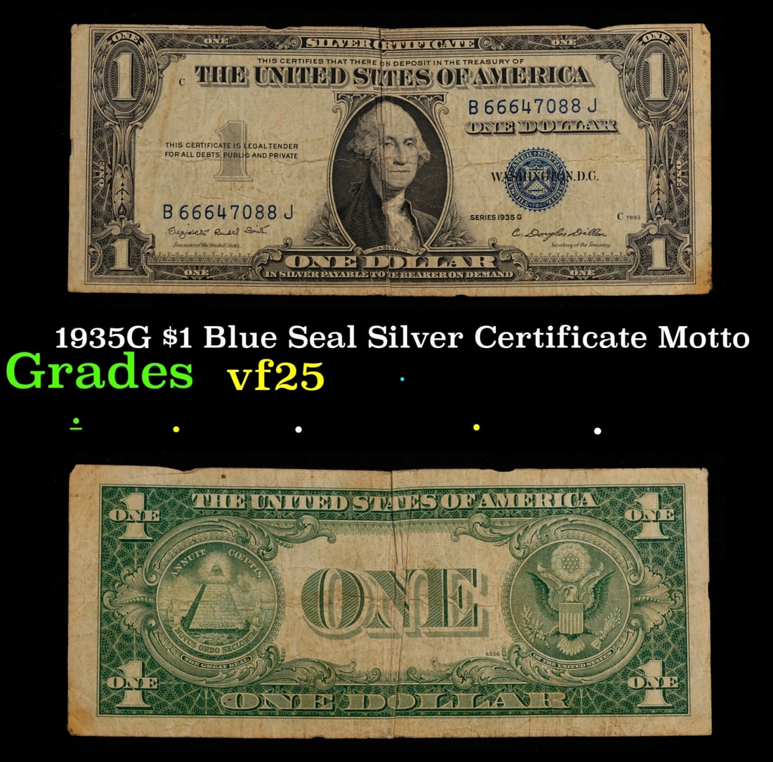 1935G $1 Blue Seal Silver Certificate Grades vf+ Motto (1 of 3)