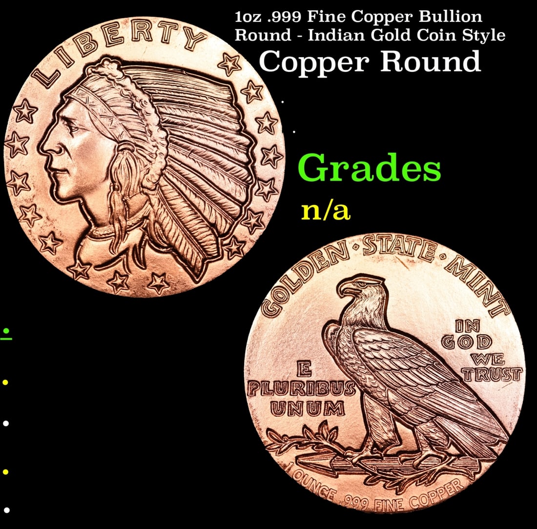 1oz .999 Fine Copper Bullion Round - Indian Gold Coin Style Grades Ungraded (1 of 3)