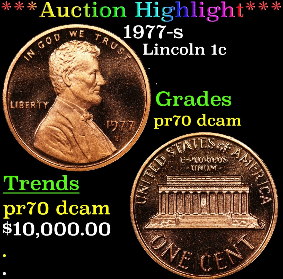 ***Auction Highlight*** 1977-s Proof Lincoln Cent 1c GEM++ Proof Deep Cameo USCG (fc) (1 of 3)