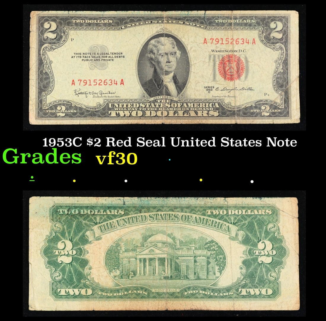 1953C $2 Red Seal United States Note Grades vf++ (1 of 3)