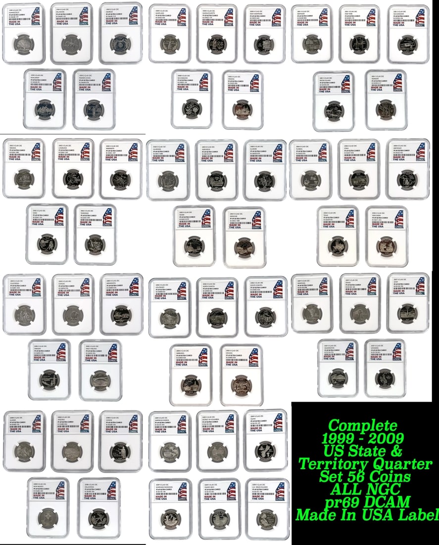 ***Major Highlight*** Complete 1999 - 2009 US State & Territory Quarter Set 56 Coins ALL NGC pr69 (1 of 13)