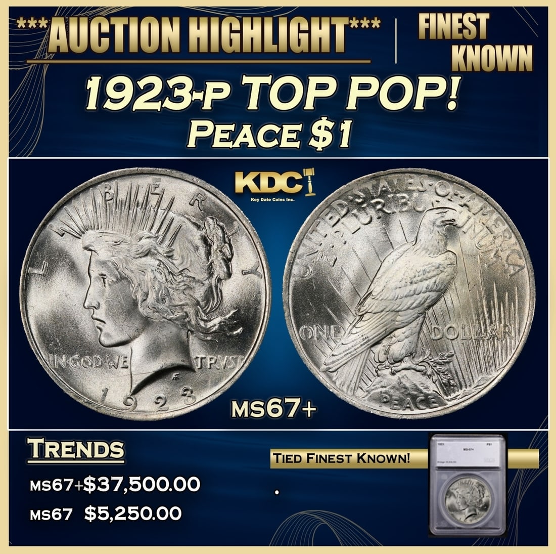 *Highlight* 1923-p Peace Dollar TOP POP! $1 ms67+ SEGS (fc) (1 of 5)