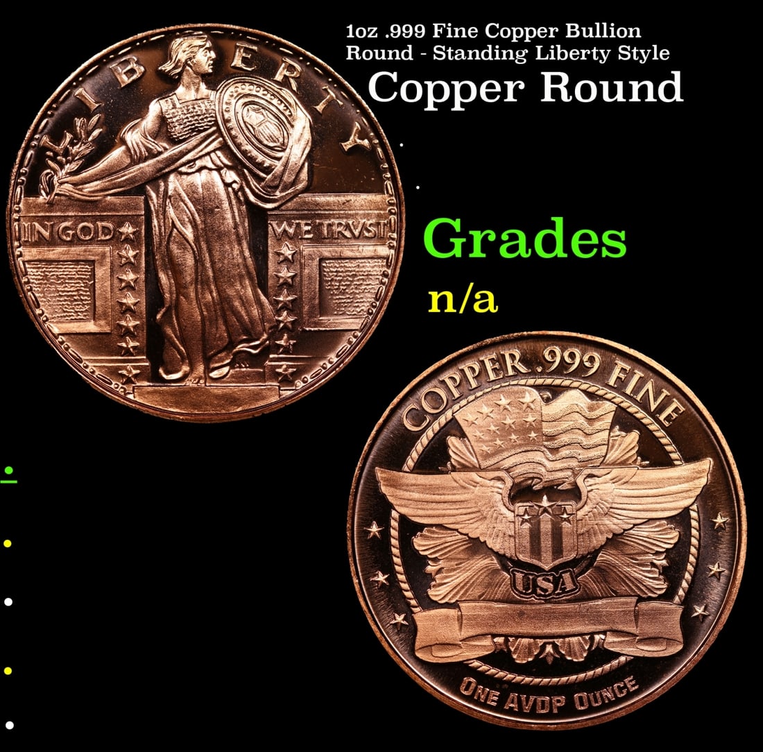 1oz .999 Fine Copper Bullion Round - Standing Liberty Style Grades Ungraded (1 of 3)