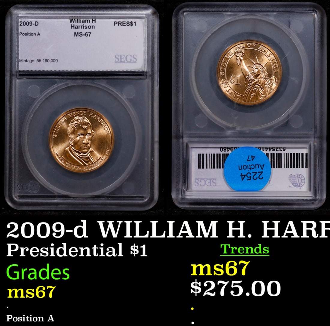 2009-d WILLIAM H. HARRISON Presidential Dollar $1 SEGS: 2009-d WILLIAM H. HARRISON Presidential Dollar $1 SEGS.