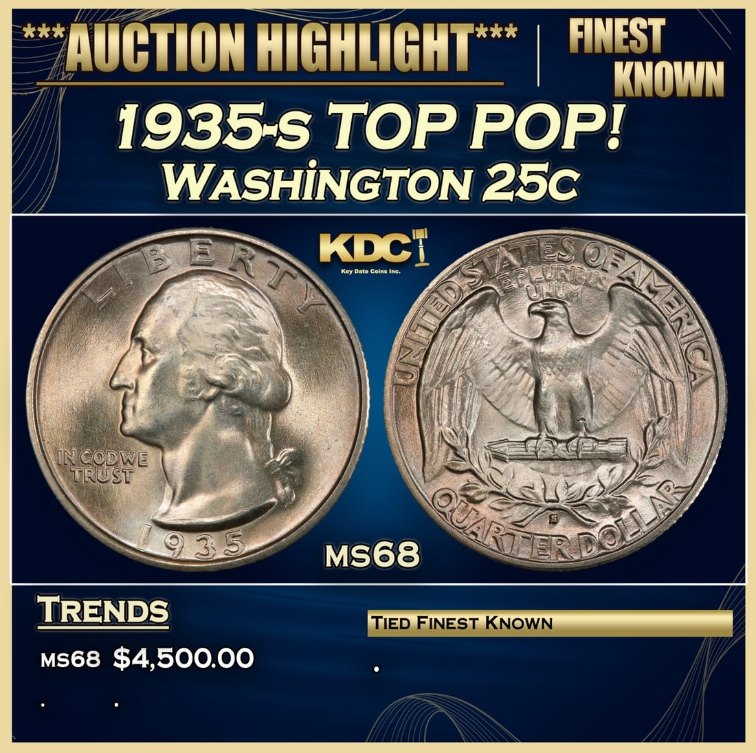 *Highlight* 1935-s Washington Quarter TOP POP! 25c ms68 SEGS (fc) (1 of 4)
