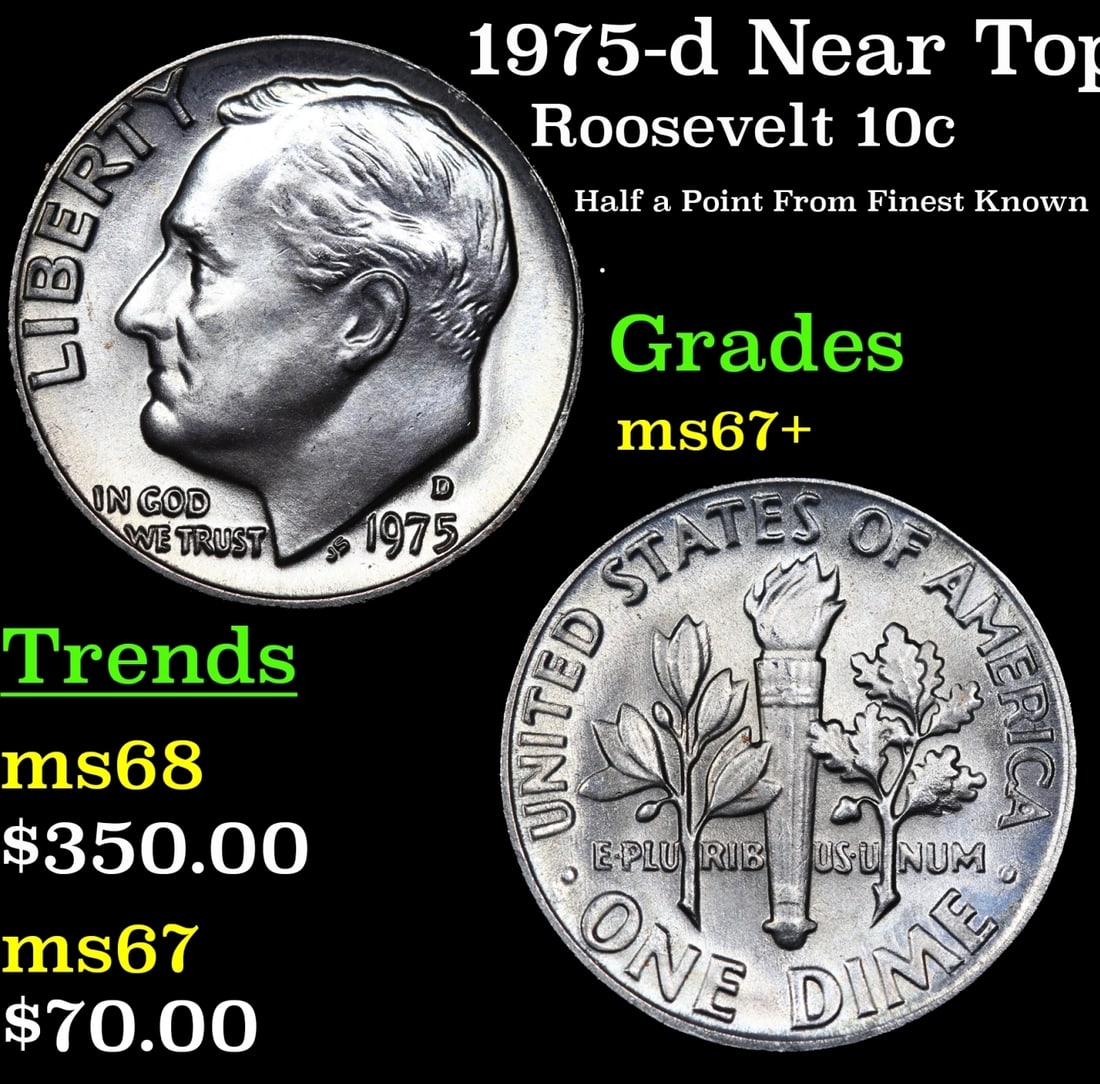 1975-d Roosevelt Dime Near Top Pop! 10c Graded ms67+ By SEGS: 1975-d Near Top Pop! Roosevelt Dime 10c Graded ms67+ By SEGS.