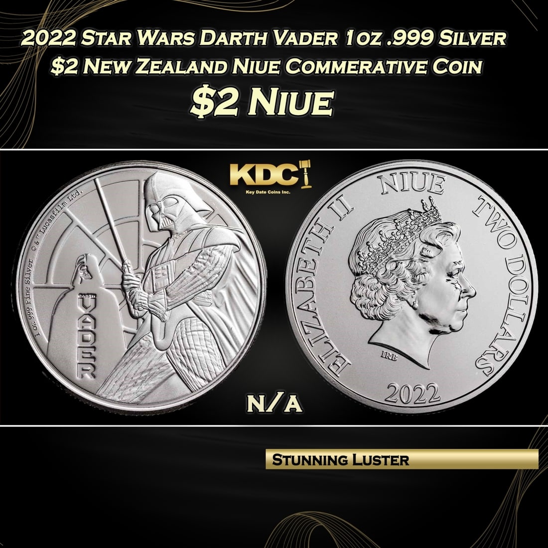 2022 Star Wars Darth Vader 1oz .999 Silver $2 New Zealand Niue Commerative Coin Grades Ungraded (1 of 3)