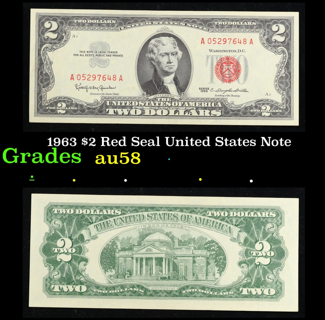 1963 $2 Red Seal United States Note Grades Choice AU/BU Slider (1 of 3)