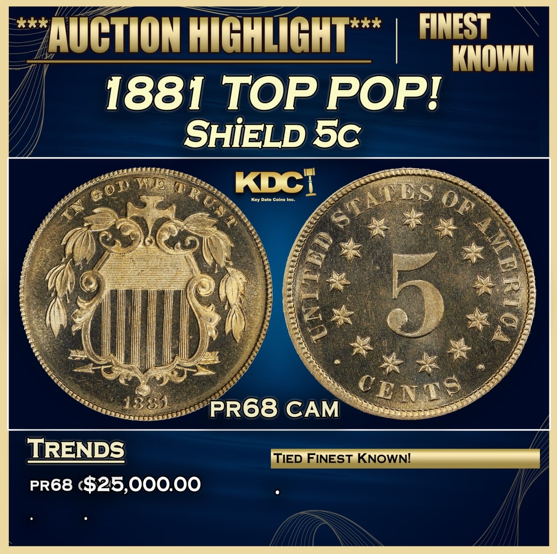 *Highlight* 1881 Proof Shield Nickel TOP POP! 5c pr68 cam SEGS (fc) (1 of 4)