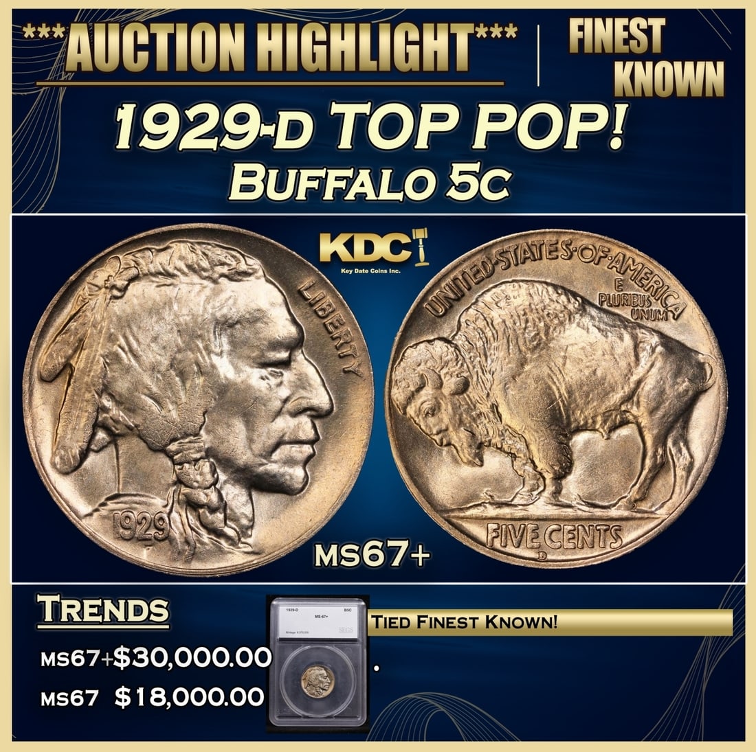 *Highlight* 1929-d Buffalo Nickel TOP POP! 5c ms67+ SEGS (fc) (1 of 5)