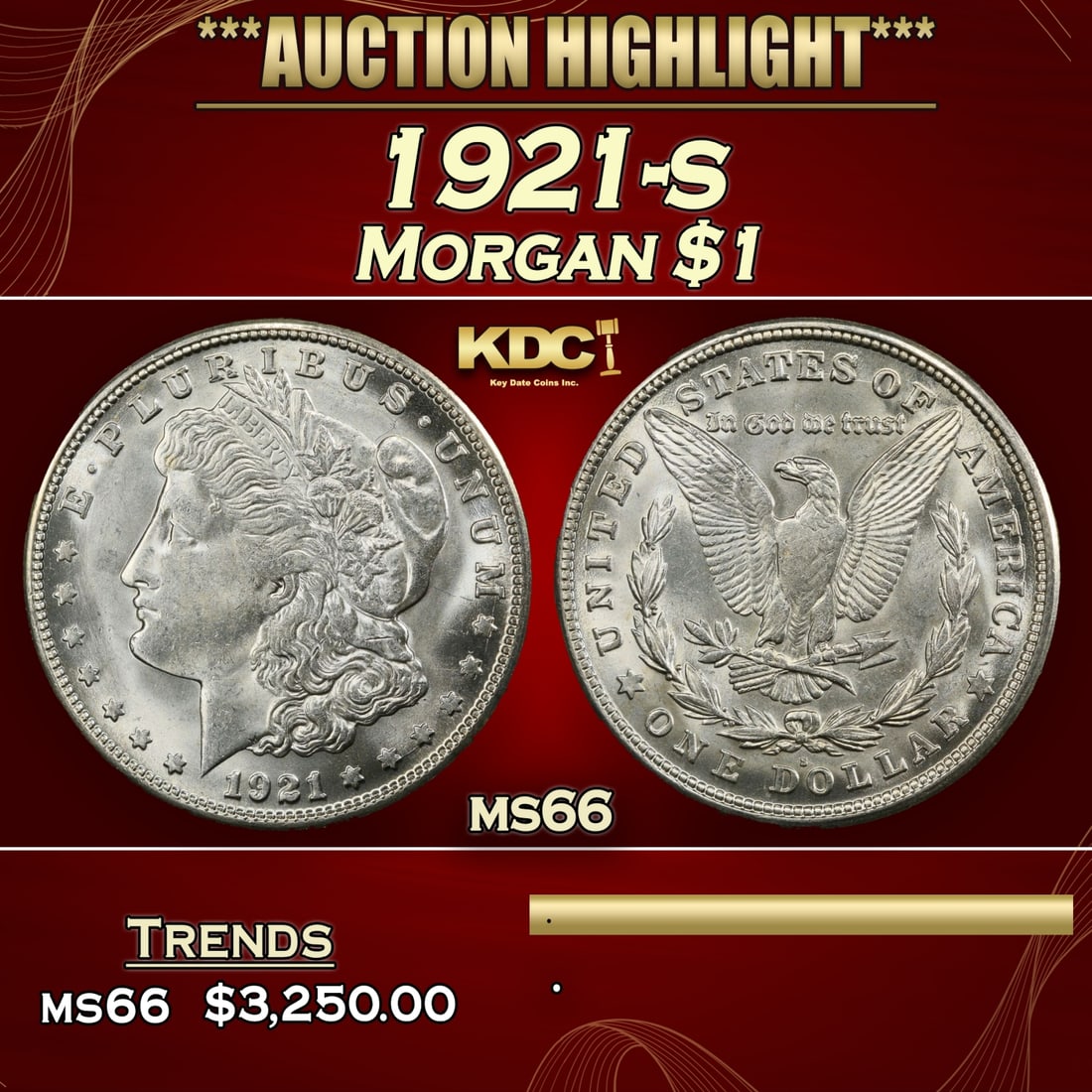 *Highlight* 1921-s Morgan Dollar $1 ms66 SEGS (fc) (1 of 4)