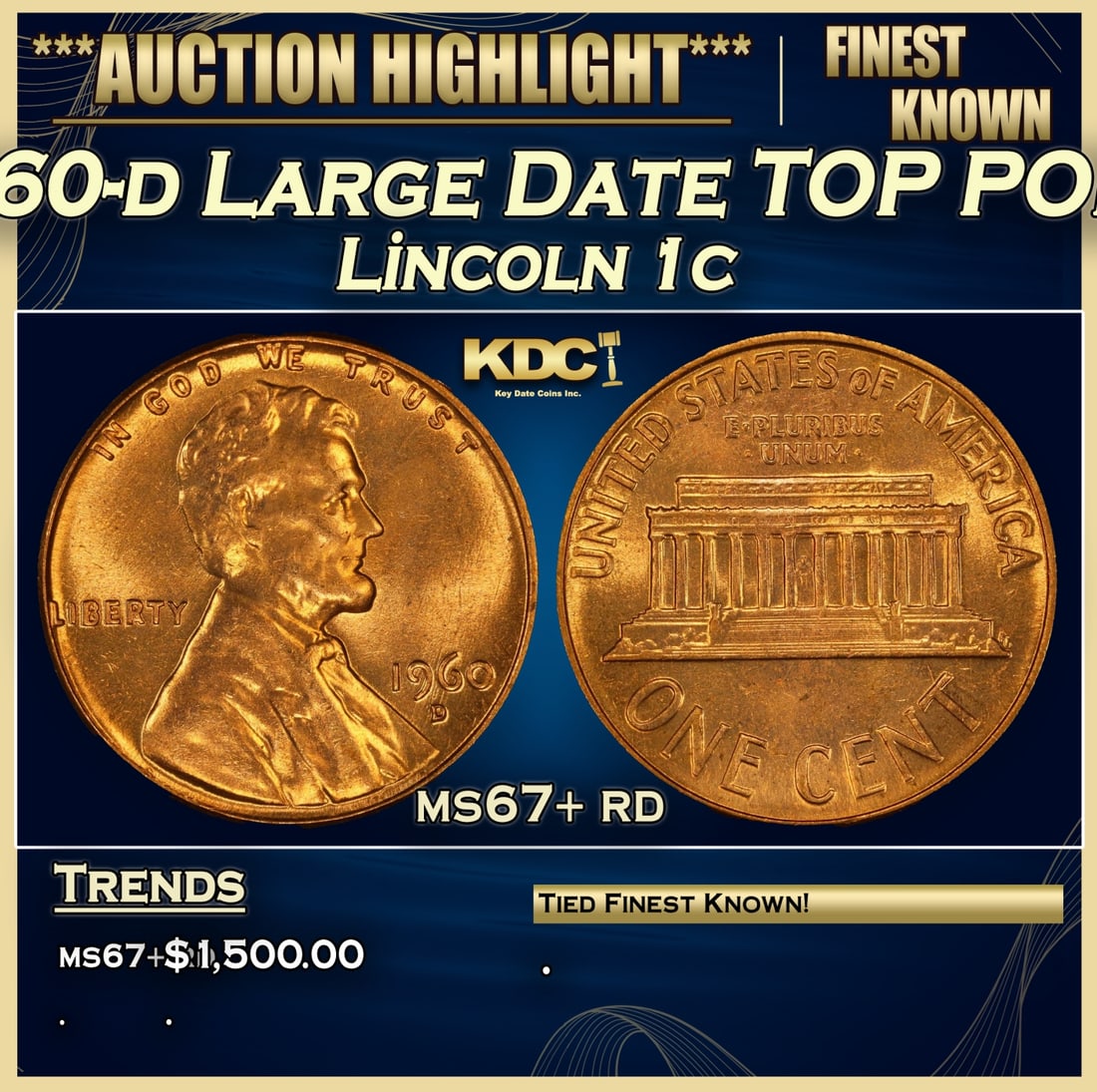 *Highlight* 1960-d Large Date Lincoln Cent TOP POP! 1c ms67+ rd SEGS (fc) (1 of 4)