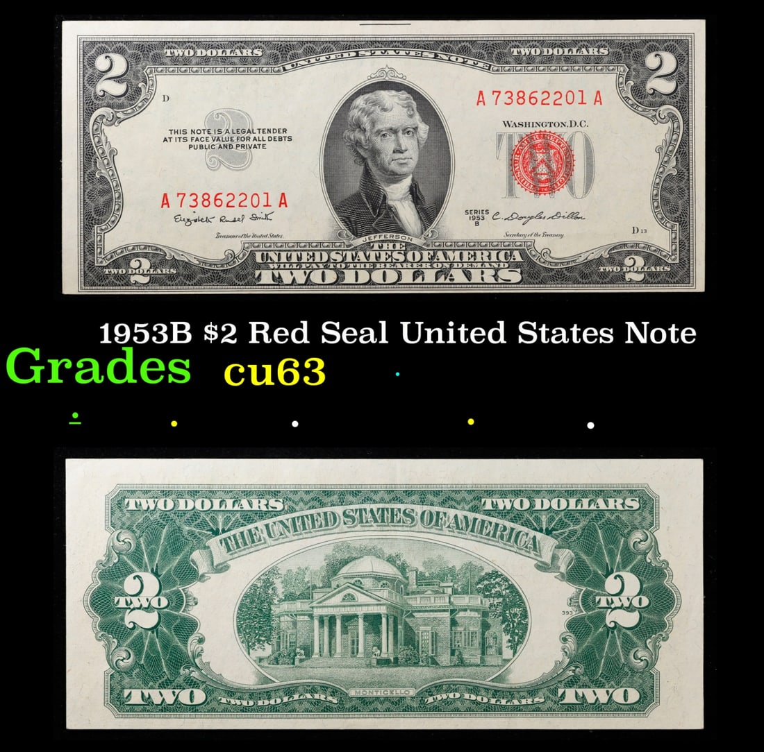 1953B $2 Red Seal United States Note Grades Select CU (1 of 3)