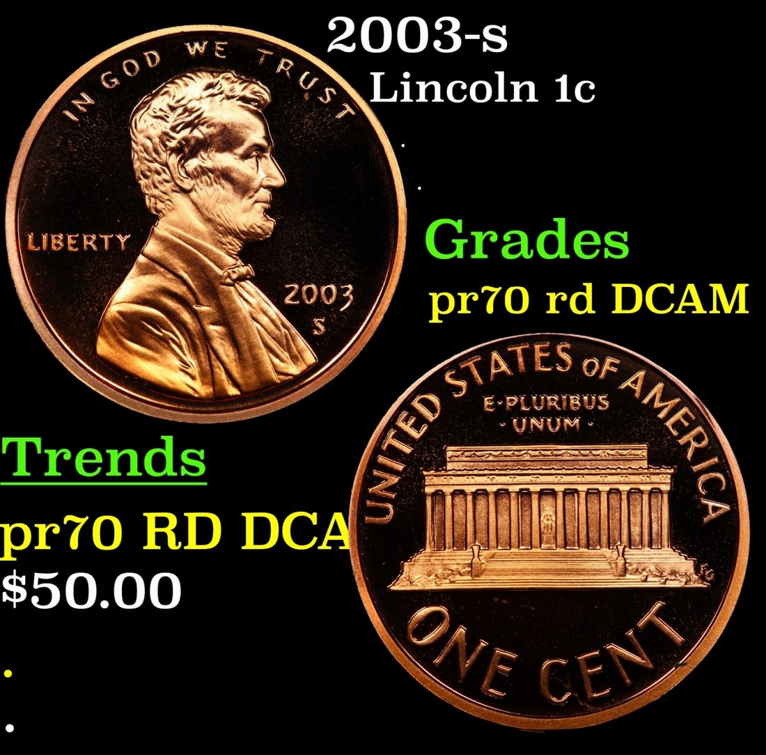 2003-s Proof Lincoln Cent 1c pr70 rd DCAM SEGS: 2003-s Lincoln Cent 1c pr70 rd DCAM SEGS.